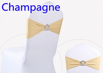 

Champagne colour Crown buckle lycra sash for wedding chairs decoration spandex band stretch bow tie lycra ribbon belt on sale