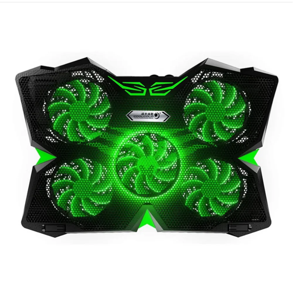 

LED Light 5 Fans Dual USB Power Supply Laptop Cooling Fan Stand Pad Cooler For Notebook Low Noise Adjustable Wind Speed Dropship