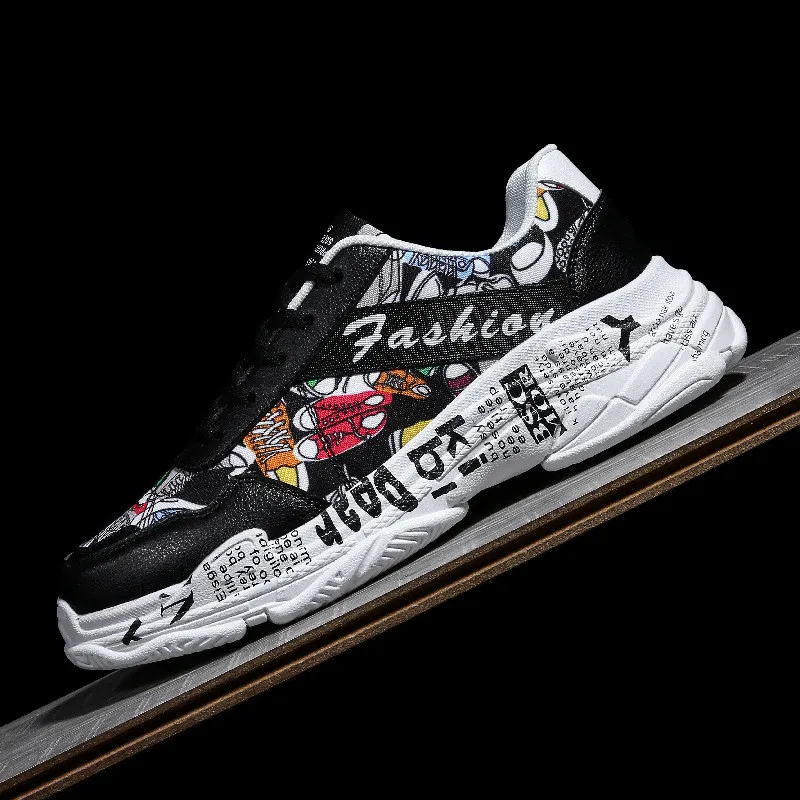 

WHOHOLL 2019 Summer Sneakers for Men Casual Shoes Breathable Wild Graffiti Trainers Hip-hop Streetwear Breathable Low-Top