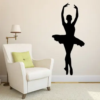 Pegatinas de pared con temática de bailarina, Mural de Arte de Ballet moderno para sala de estar, plantilla de pared DIY, SYY214