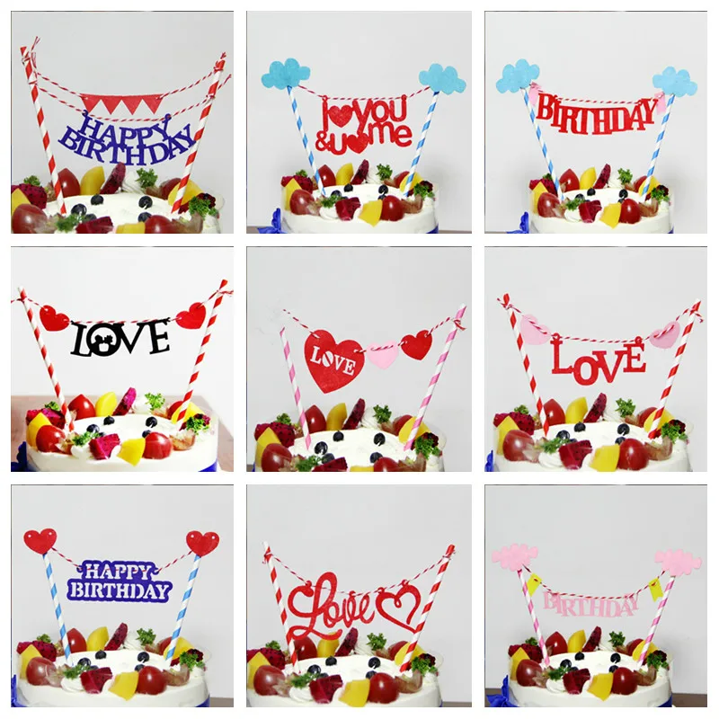 

1Set Happy Birthday Cupcake Cake Topper Valentine's day Wedding Cake Flags Banner Party Decoration Cake Baking Party Supplies