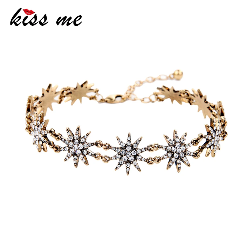Женское Винтажное колье KISS ME золотистого цвета с кристаллами и звездами