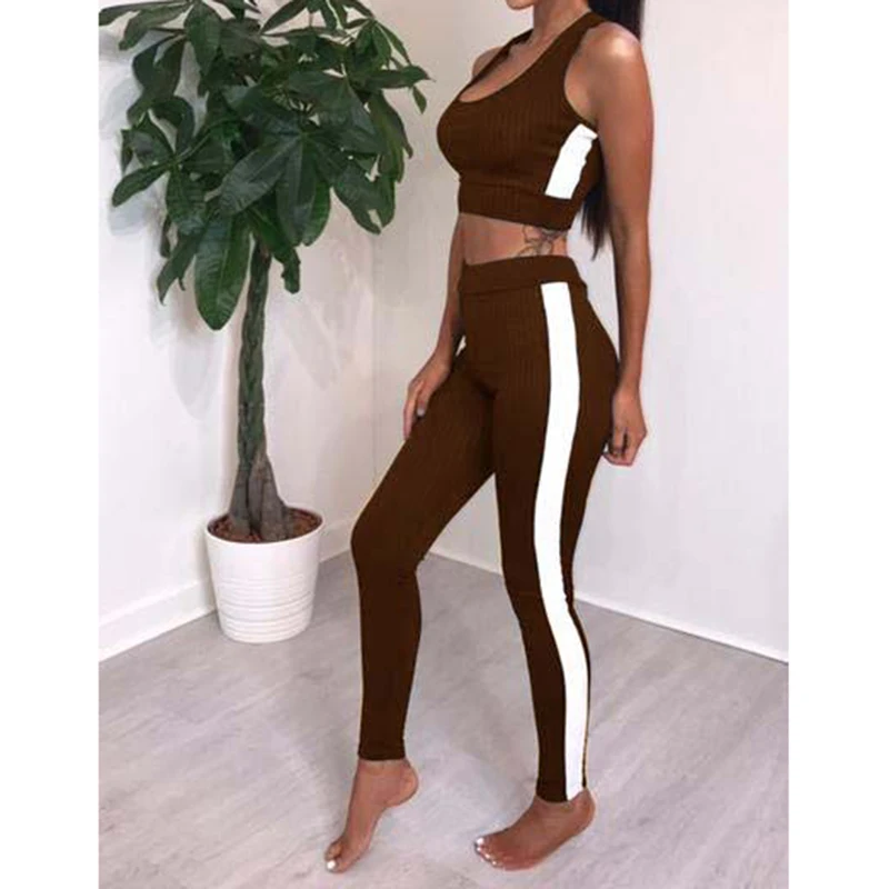 النساء أزياء 2 قطعة ملابس رياضية تعيين المرأة المحاصيل الأعلى و سروال البدلة السيدتين قطعة شريط رياضية WS5661R