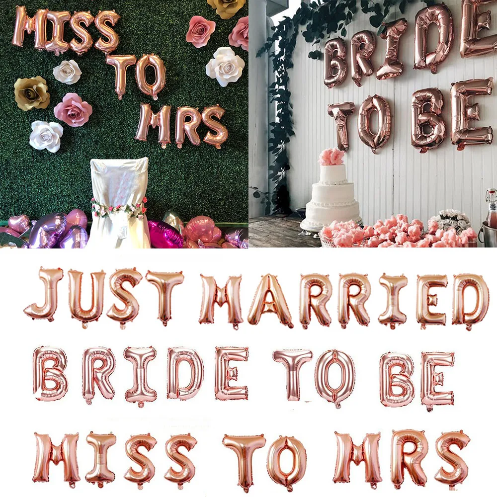 

1set Rose Gold JUST MARRIED BRIDE TO BE MISS TO MRS Balloons Banner Wedding Decor Bridal Shower Engagement Party Supplies 16inch