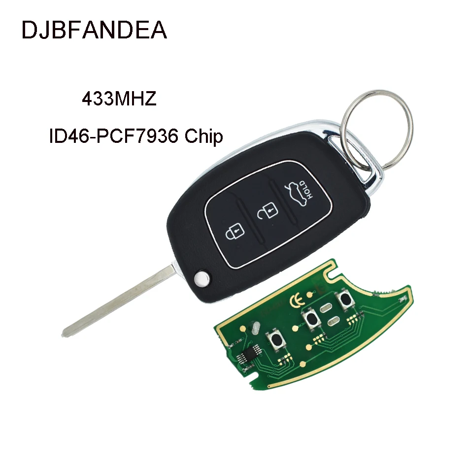 

DJBFANDEA 3Buttons 433MHz ID46 Chip Remote Key for Hyundai IX35 IX25 IX45 Elantra Santa Fe with TOY40 Blade FSK Modulation