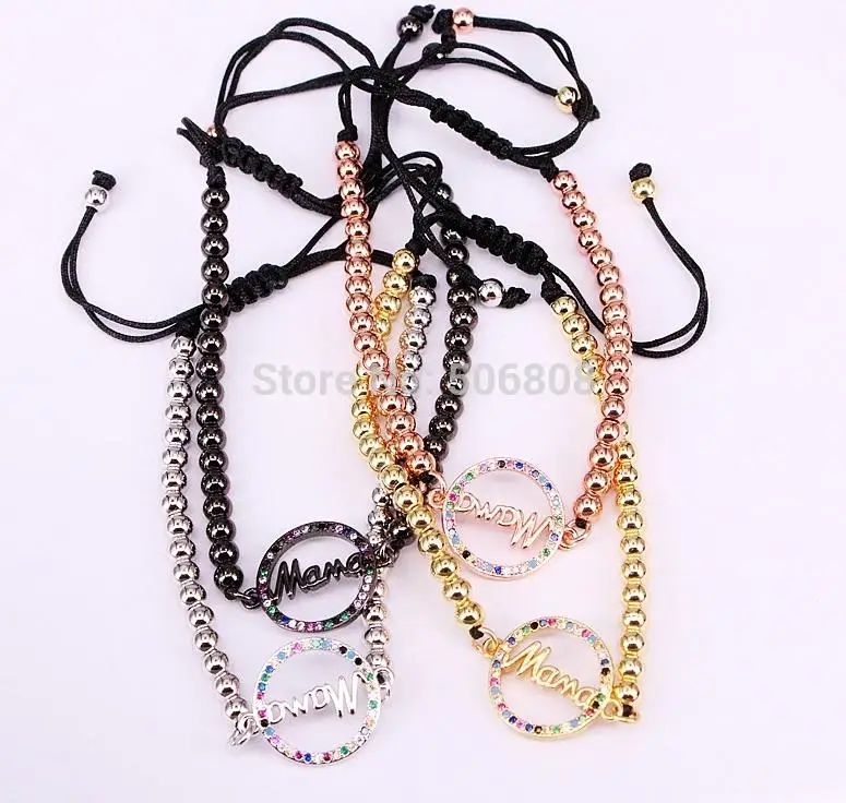 Mix color Bracelet 6 шт ZYZ-B0619 Multi CZ Циркон мама письмо 4 мм Медь бусинами плетеный браслет для Для мужчин Для женщин регулируемый браслеты-Макраме Ювелирные изделия - Окраска металла: Mix color Bracelet