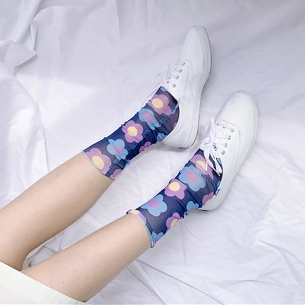Забавные носки Harajuku Calcetines Mujer с цветочным принтом, зимние женские Модные Повседневные Удобные Хлопковые Дышащие носки