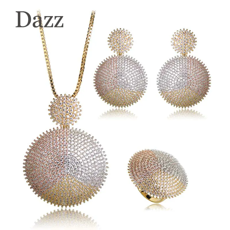 Комплект украшений Dazz из колье серёг и кольца с двойным круглым