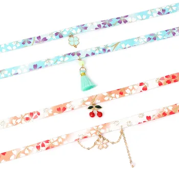 Doreen Box New Fashion Floral Printed Choker Necklace For Women Accessories Harajuku Sakura Tassel Pendant Necklace Jewelry
