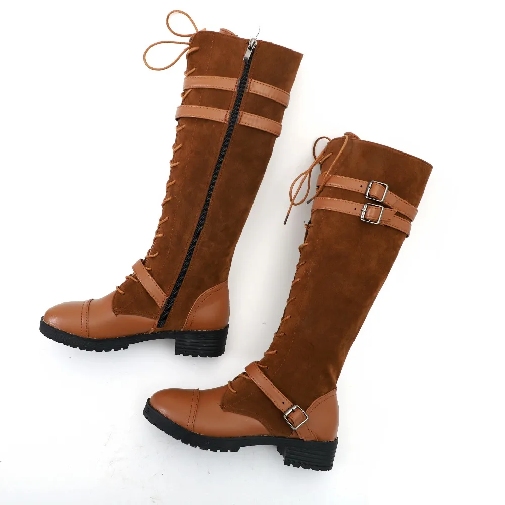 LazySeal/женские сапоги до середины икры большие размеры 35 43 Zapatos Mujer кожаная обувь на