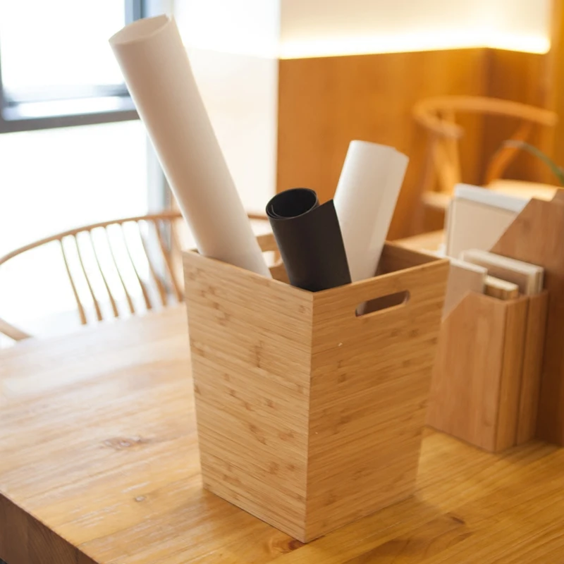 

Creative Bamboo Storage Box for Dirty Clothing Natural Wood Laundry Basket Office Desk Organizer Bedroom Rubbish Bin