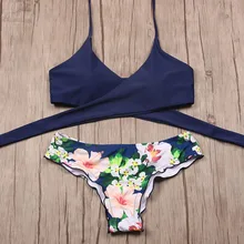 Sexy Cross Brazilian Bikinis Women Swimsuit 2017 New Push Up Swimwear Fall Floral Cross Criss Bikini Set Halter Bathing Suits