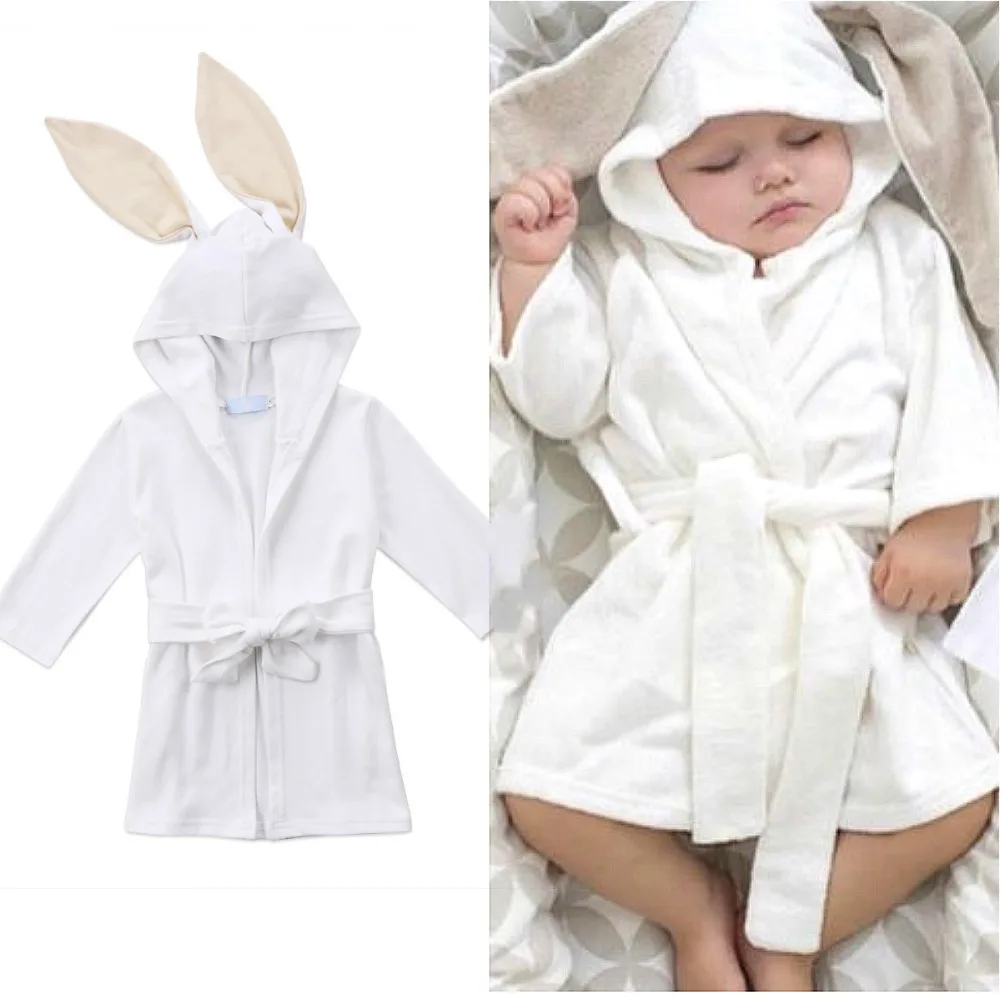 Cute Rabbit Ear Hooded Baby Boy Girl Clothes Bathrobe Sleepwear Toddled
