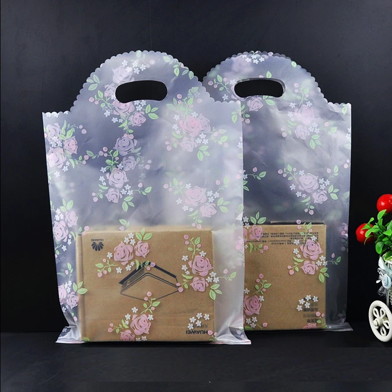 Plastic Gift Bags White Lace Flowers 50pcs/lot 25x40cm Boutique