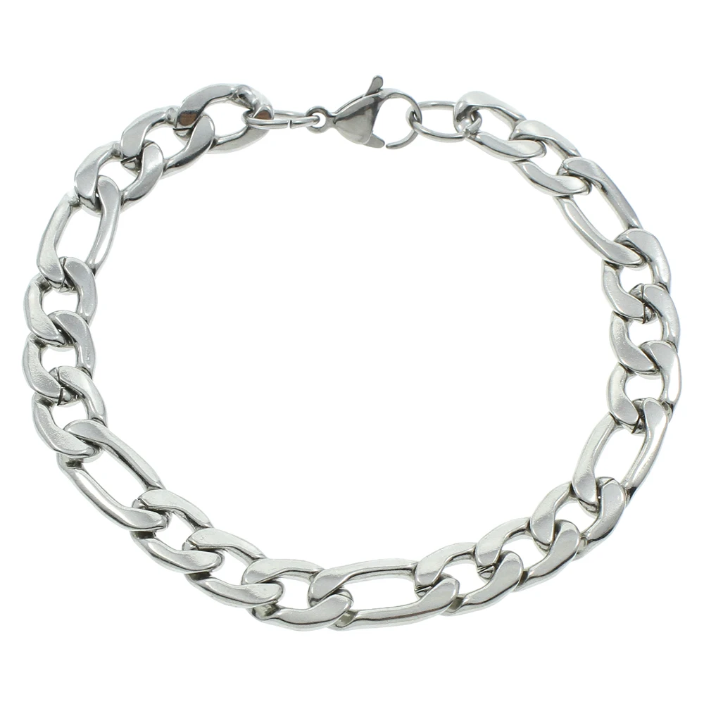New Stainless Steel Jewelry Bracelet figaro chain 8.5" Steel Color Link