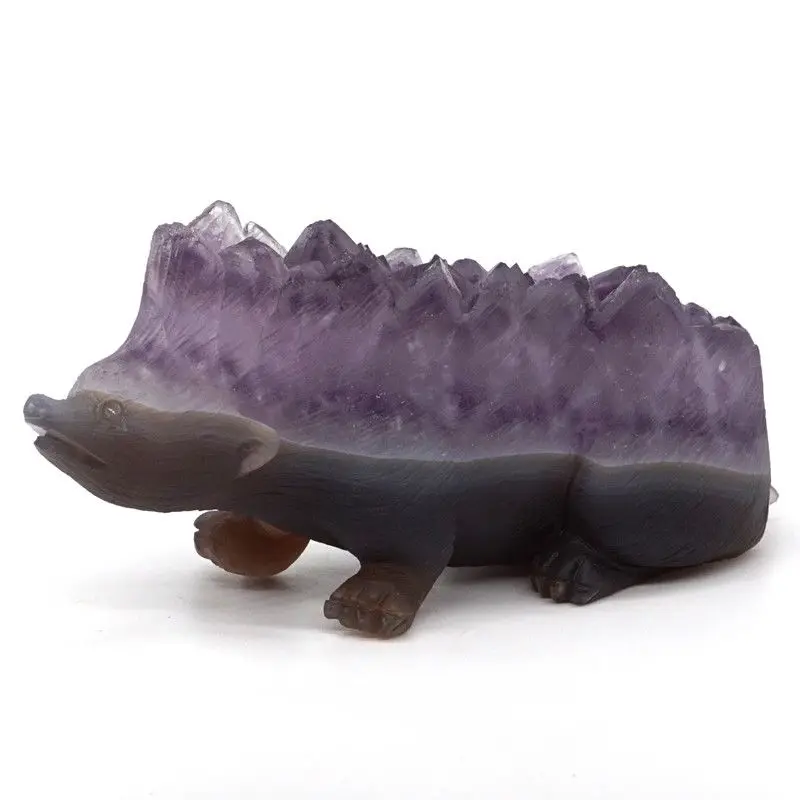 6.3&quot Hedgehog Statue Natural Agate Geode Amethyst Cluster Crystal Carved Crafts | Декор для дома