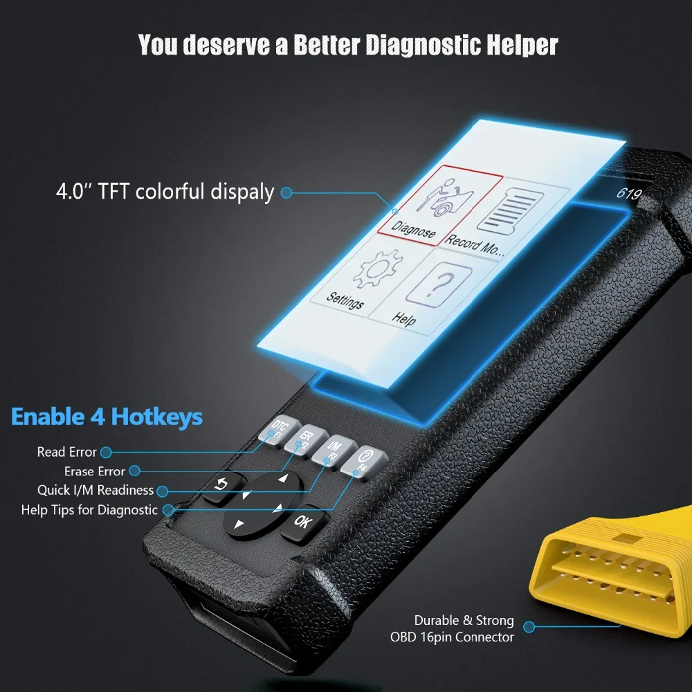 Launch Creader CR619 OBD 2 ODB2 OBD2 сканер двигателя ABS SRS O2 Датчик монитор отдых Автомобильный