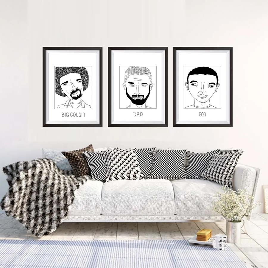 Membro della famiglia ritratto pittura nero bianco canvas art print ... Poster per salotto