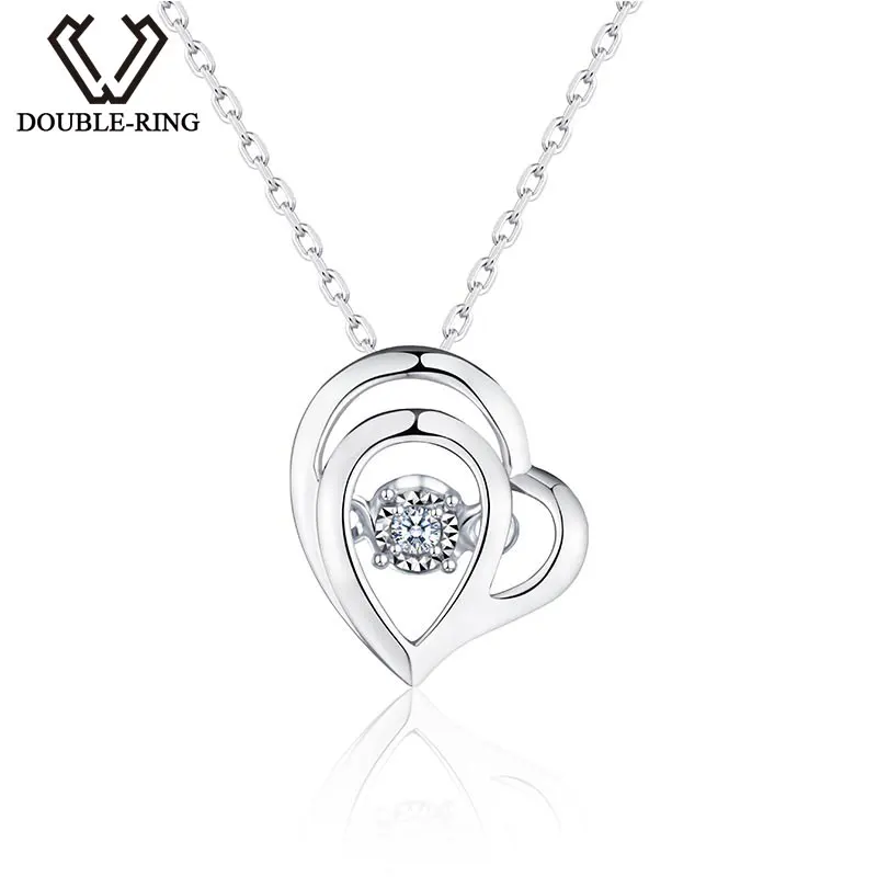 DOUBLE-RING White Gold Heart Pendant Very Good Cut Real Diamond Female Genuine Jewelry Fancy Pendant Designs for Girls CAP03810