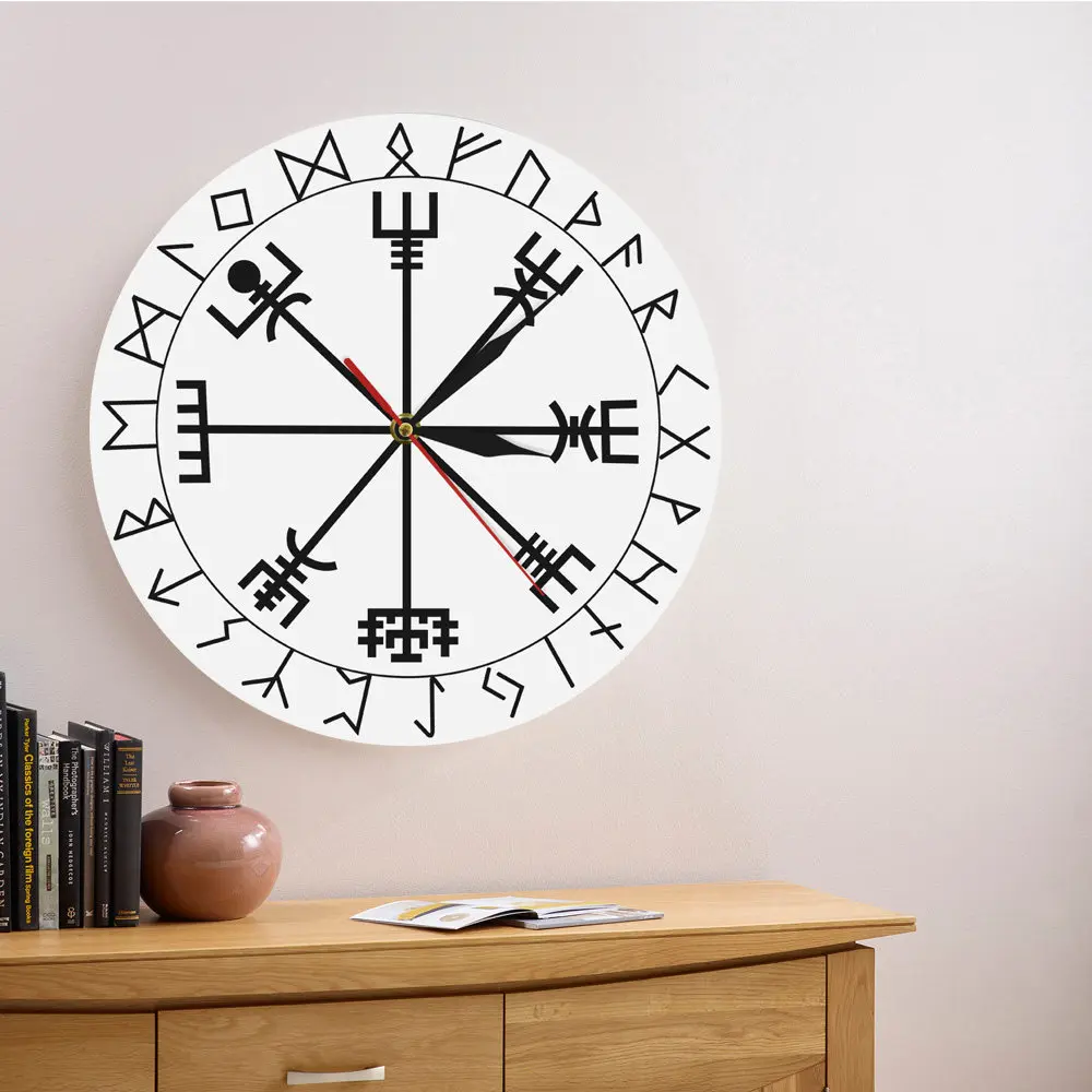 Vegvisir рунный круг Викинг норвежский мифологический настенные часы Viking Pagan Asatru Рунический компас настенные часы домашний декор