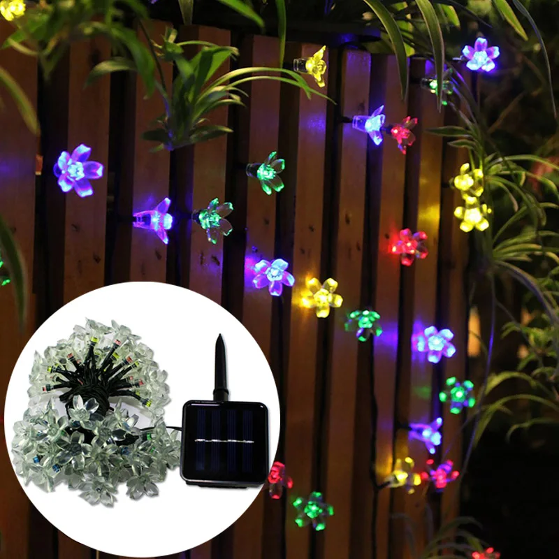 

Newest 50 LED Solar Peach Blossom Light String Solar Energy Lamp Series Courtyard Garden Festival Decoration