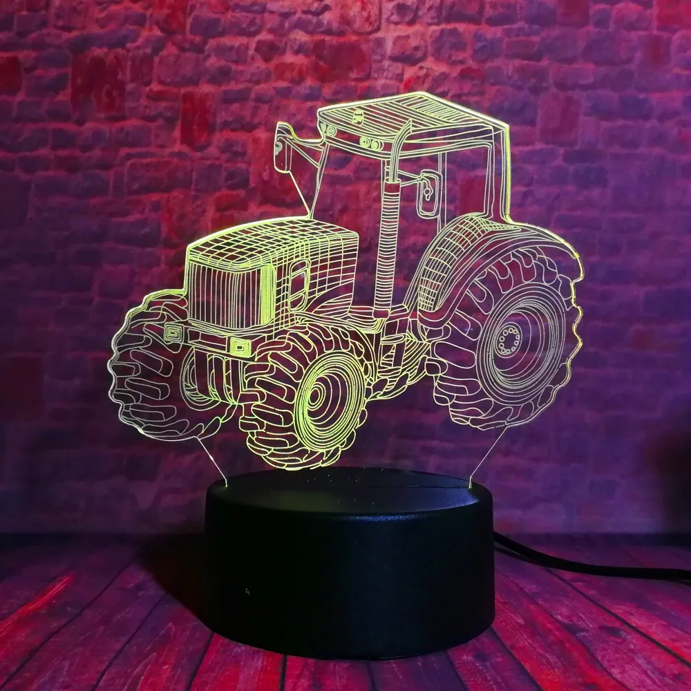  Creative 3D Dynamic Tractor Car Vehicle 7 Colors Changing USB Desk Table Lamp Remote Touch Base Kid - 32948550931