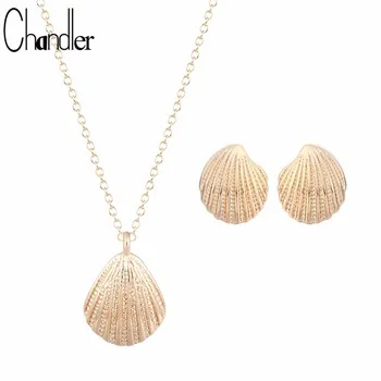 Chandler Antique Gold Plated Shell Earrings/Necklaces For Women Girls Minimalist Jewelry Set Romantic Wedding Bridal Accessaries