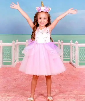 

Chiffon 3D Unicorn Kid Girl Bridesmaid Formal Sleeveless Dress pudcoco Kids Flower Girl Dress Wedding Ball Gown Dress