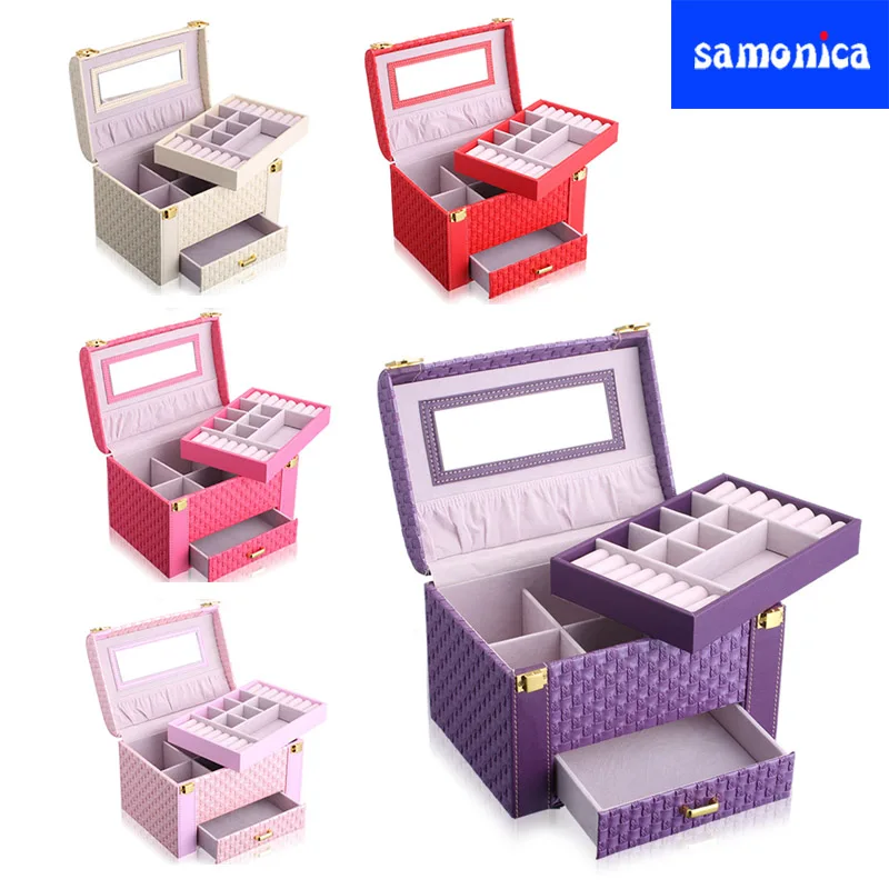 

New Large-capacity Fashion Portable Jewelry Storage Box Woven Pattern Earrings Ring Necklace Storage Box Gift Box Jewelry