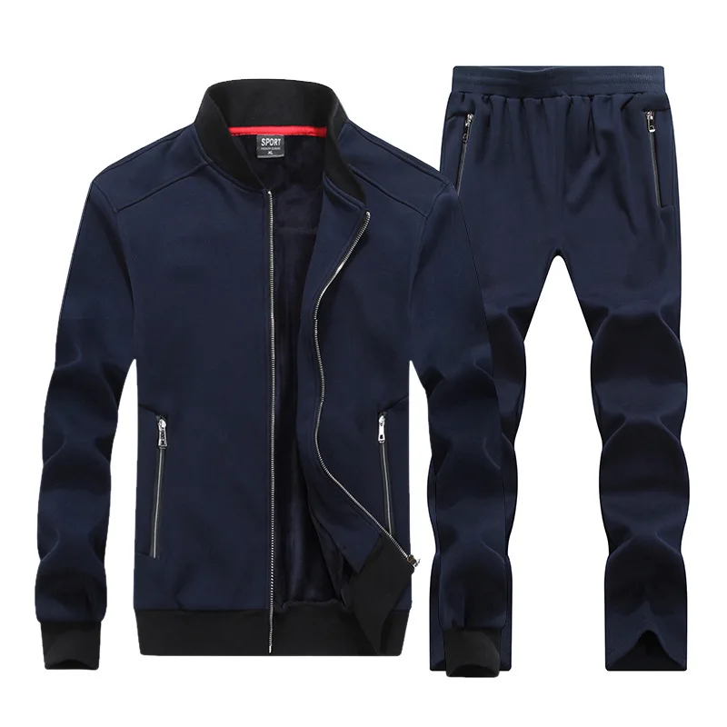 8XL Men Sportswear Tracksuit Zip Up Sport Coat Jacket Sweatshirt+pants Running Jogging Leisure Set Sport Warm Suit Plus Size