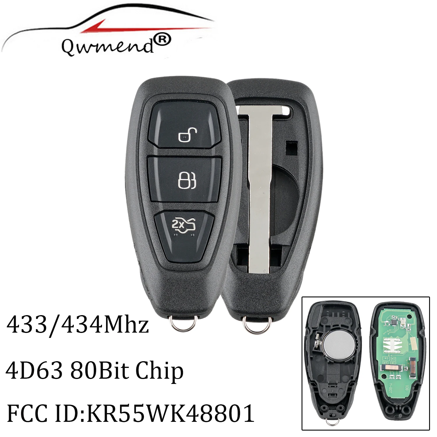 Смарт ключ дистанционного управления с 3 кнопками для Ford KR55WK48801 434/433 МГц Focus Fiesta Kuga