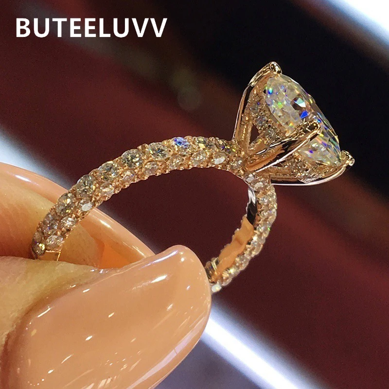 

BUTEELUVV Luxury Rings for Women Engagement Elegant Rose Gold Color Shiny Full Round Zircon Female Wedding Finger Ring Jewelry