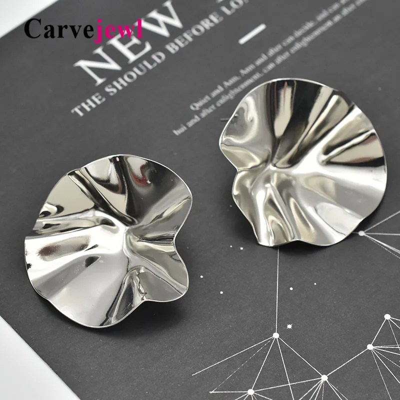 

Carvejewl big stud earrings unique lovely incurved stamping stud earrings for women jewelry girl gift romantic European earrings