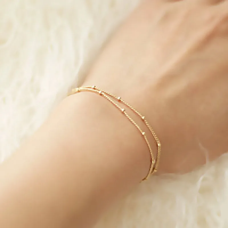 

1PC Hot Summer Double-Layer Bracelets Satellite Chain Gold Silver Bracelet For Woman Girls Wedding Gift Fashion Jewelry