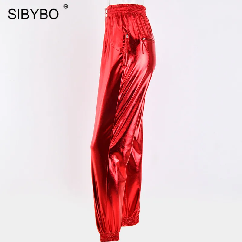Sibybo/осенние повседневные штаны-шаровары с высокой талией, женские модные свободные брюки с эластичным поясом и карманами, Женские однотонные повседневные штаны