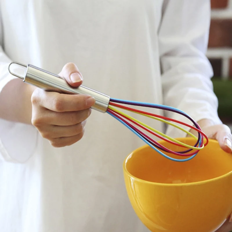 10 inch silicone manual egg beater multifunctional non slip color line