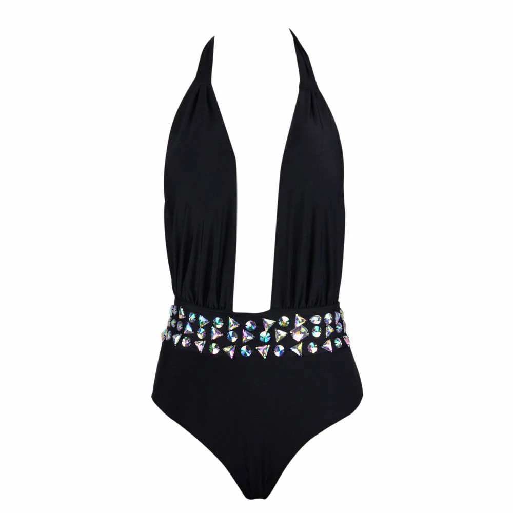 

New Women Halter Sexy One Piece Swimsuit Backless Monokinis Push up Swimwear Diamond Crystal Bathing Suit Beachwear Bodysuit