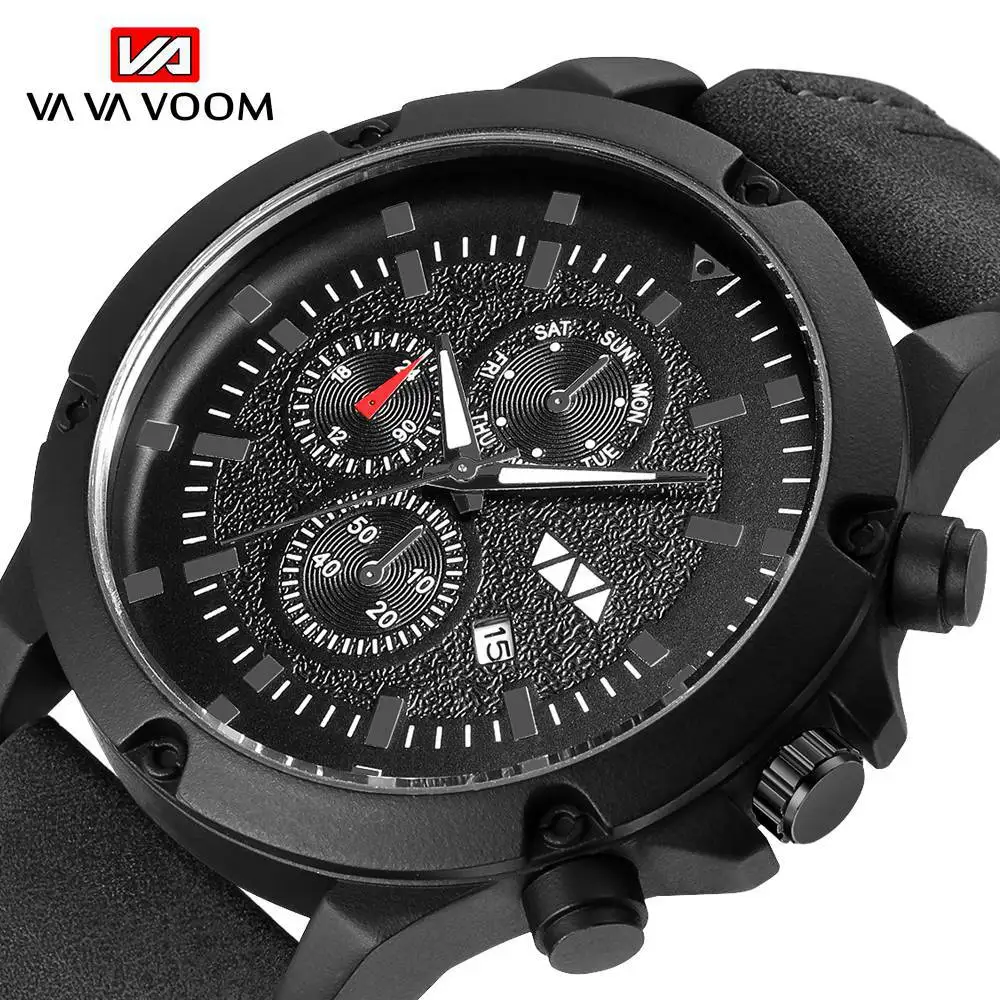 

Va Va Voom Men's Sports Quartz Watch 3 Decorative Dial Military Fashionable Wristwatch Calendar Display 3bar Water Resistant
