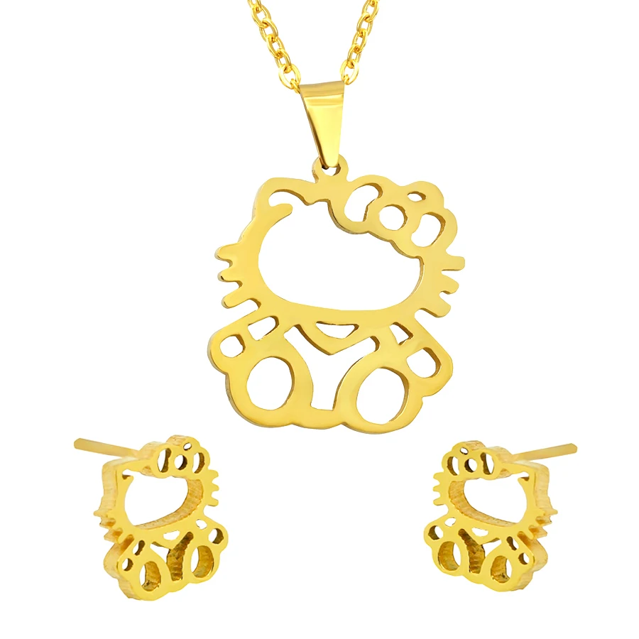 

25mm women stainless steel kitty children set,45+5cm fashion jewelry set for boys and girls free shipping