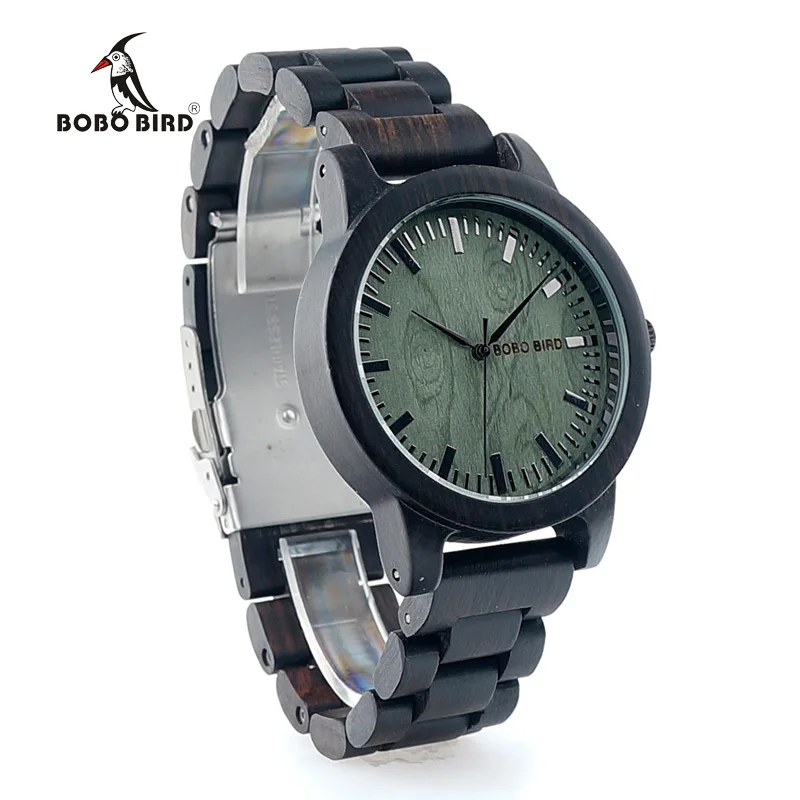 BOBO BIRD CdM04 Ebony Watches Men Green Wooden Dial Ebony Strap Vintage Style Erkek Quartz Clock in Box Uomo Orologio
