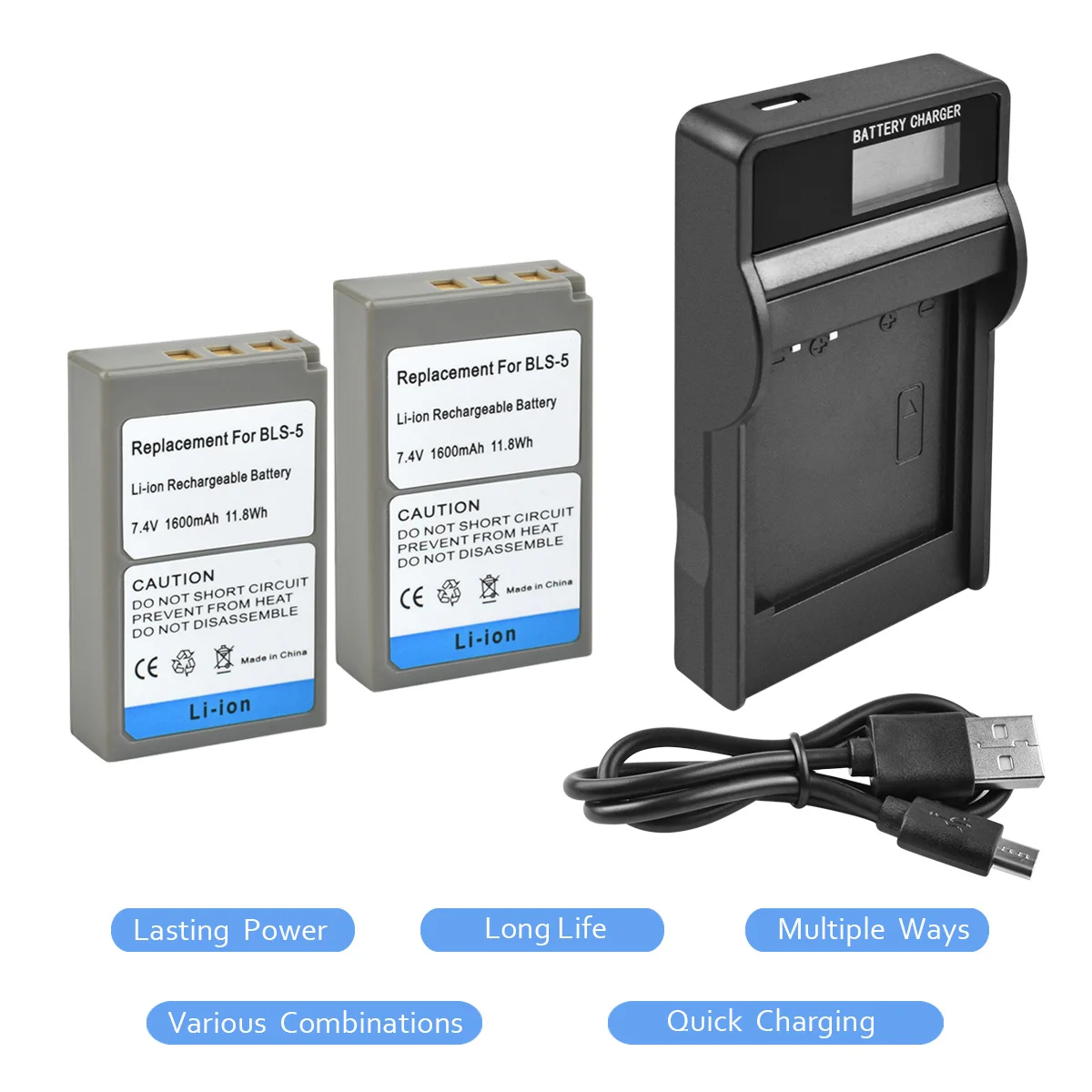 

2Pcs PS-BLS5 BLS-5 BLS5 BLS50 Battery + LCD USB Charger for Olympus PEN E-PL2,E-PL5,E-PL6,E-PL7,E-PM2,E-M10,E-M10 II,Stylus1 L15