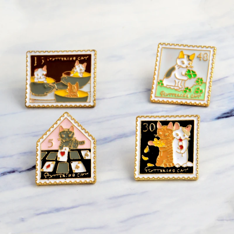 

Miss Zoe Cat Stamp Vintage Cartoon Cat pins Cat brooches Cute Animal Pin Denim Jacket cap Pin Buckle Shirt Badge Gift for Friend