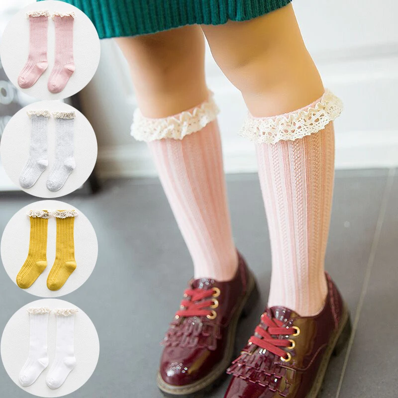 

New Children's Socks With Lace Baby Girls Knee High Socks Cotton Toddlers Long Socks For Kids Dance Sock Princess Style