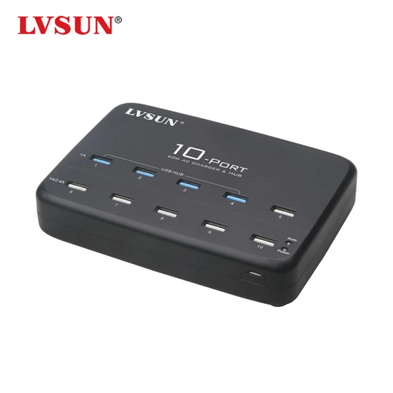 LVSUN 60 Вт 12A 10 Порты и разъёмы для рабочего стола Зарядное устройство с USB Hub iPad iPhone 6 S