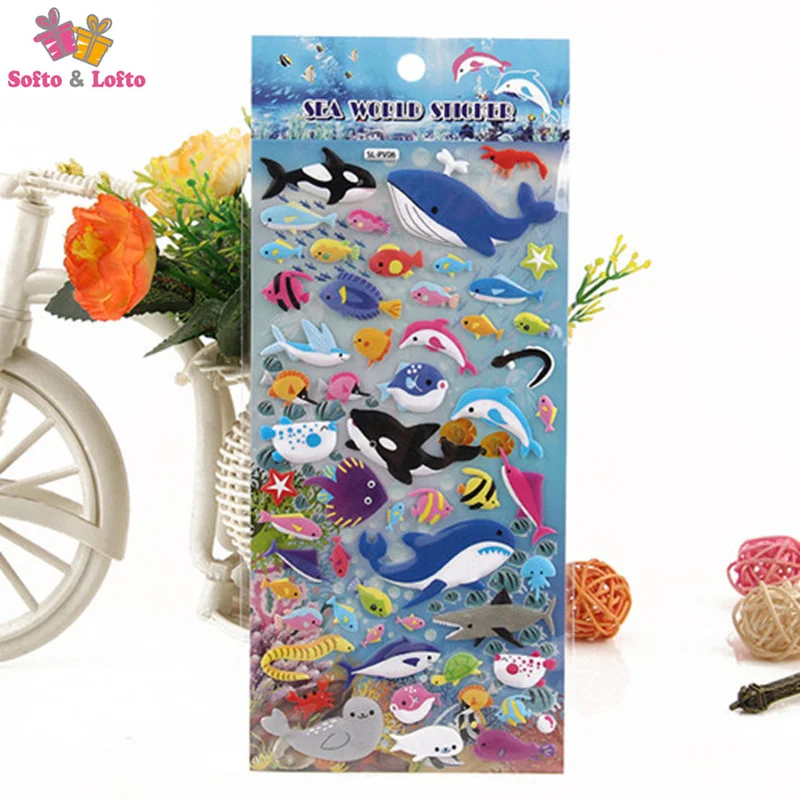 cartoon 2sheets fish sea animals world 3D stickers party supplies decoration kids gifts children toys education