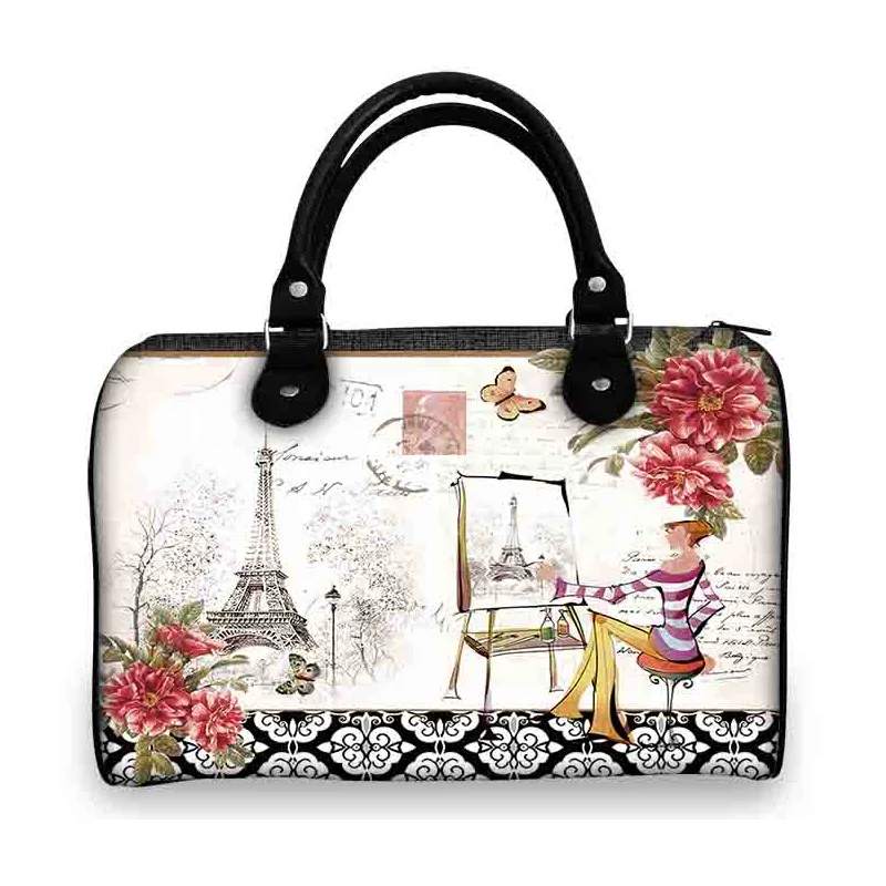 

XYDYY High Quality Women Handbag Beautiful Girl Drawing Effiel Tower Ladies Tote Bag Casual Large Capacity PU Printed Handbag
