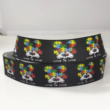 

50yards 7/8" 1" 1.5" 22mm 25mm 38mm autism awareness printed grosgrain ribbon for headband hair bow hair tie