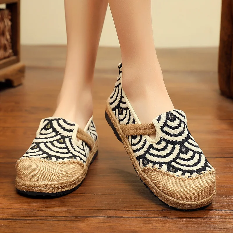

AARDIMI Chinese Style Handmade Hemp Canvas Shoes Woman Spring Summer Lace Up Round Toe Shallow Casual Women's Shoes