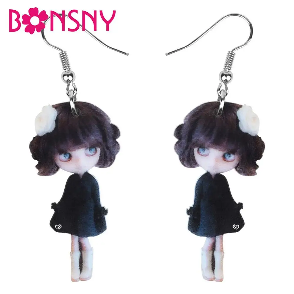 

Bonsny Acrylic Classical Cartoon Dolls Earrings Drop Dangle Big Long Vintage Fashion Jewelry For Women Girls Gift Accessories