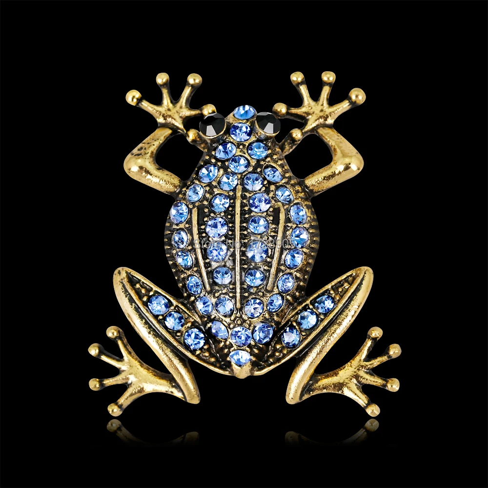Toad Frog Blue Crystal Brooches for Women Cute Animal Brooch Pin